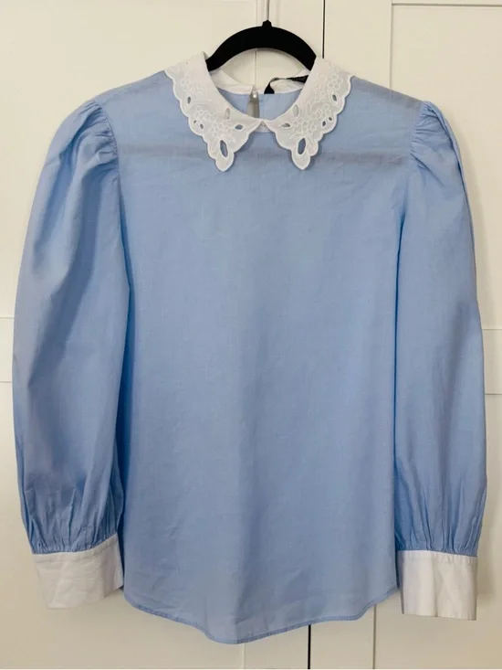 Zara blue contrasting poplin blouse - Picture 2 of 3